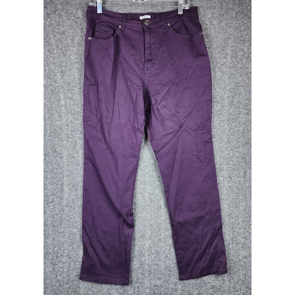 Basic Editions Classic Fit Pants Womens 10 Purple Straight Leg Stretch Twill